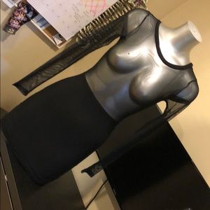 Sheer Midi Length Body Con Dress